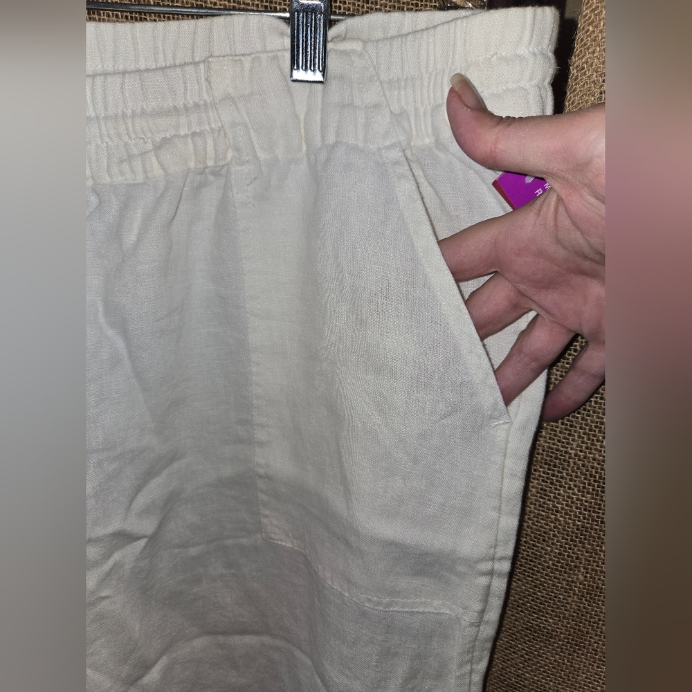 NWT Women's Merona White Midrise Relaxed Hip And Thigh Linen Pants Size XL - Picture 2 of 11
